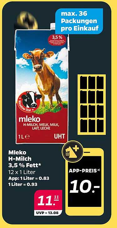 Mleko H-Milch 3,5 % Fett - 12 x 1 Liter