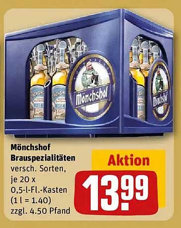 Mönchshof Brauspezialitäten, verschiedene Sorten, 20 x 0,5 l-Fl.-Kasten