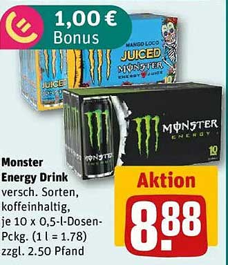 Monster Energy Drink - 10 x 0,5-Liter-Dosen für nur 8,88 €