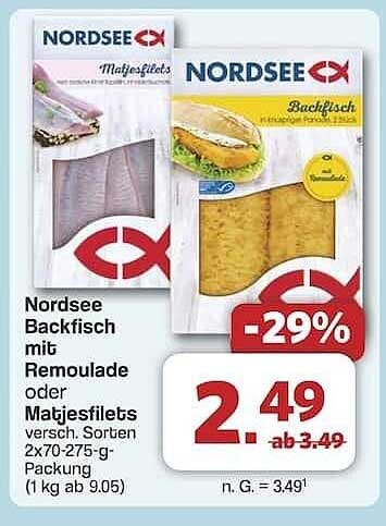 Nordsee Backfisch mit Remoulade oder Matjesfilets 2x70-275g