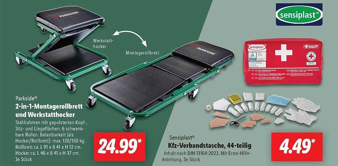 Parkside® 2-in-1-Montagerollbrett und Werkstatthocker