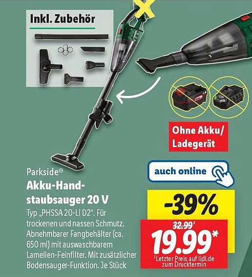 Parkside® Akku-Handstaubsauger 20 V