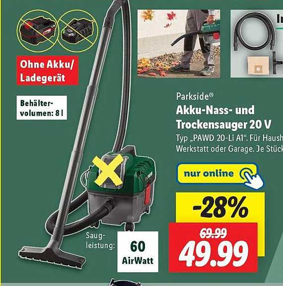 Parkside® Akku-Nass- und Trockensauger 20 V