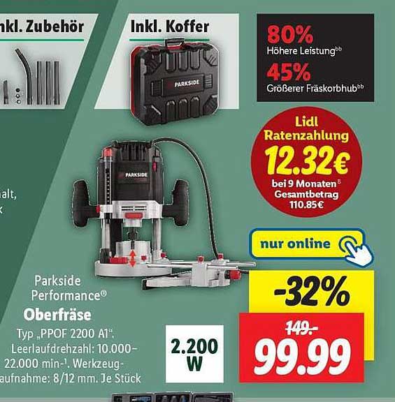 Parkside Performance® Oberfräse PPF0F 2200 A1 - nur online