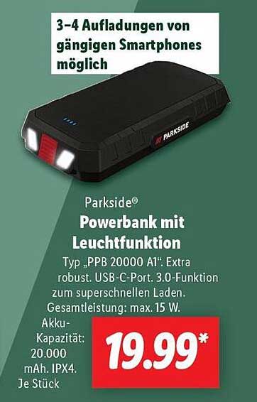 Parkside® Powerbank mit Leuchtfunktion