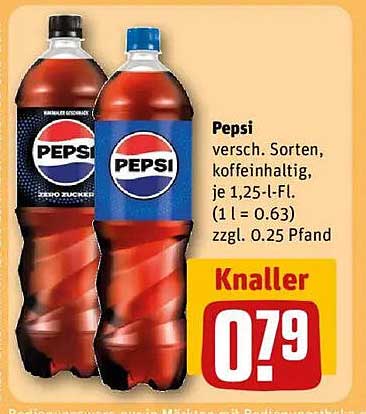Pepsi, verschiedene Sorten, koffeinhaltig, je 1,25-l-Fl.