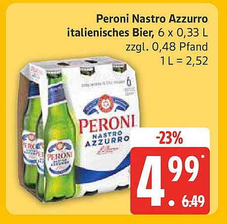 Peroni Nastro Azzurro italienisches Bier, 6 x 0,33 L