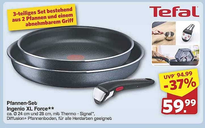 Pfannen-Set Ingenio XL Force von Tefal - 3-teilig mit abnehmbaren Griff