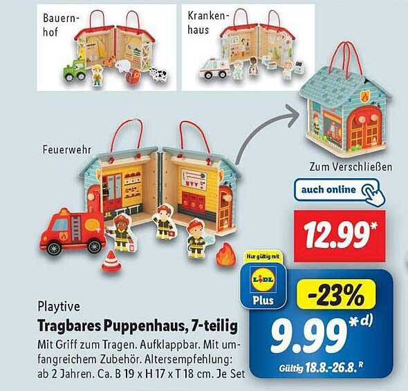 Playtive Tragbares Puppenhaus, 7-teilig