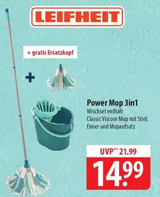 Power Mop 3in1 Wischset mit gratis Ersatzkopf