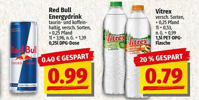 Red Bull Energydrink und Vitrex Getränke