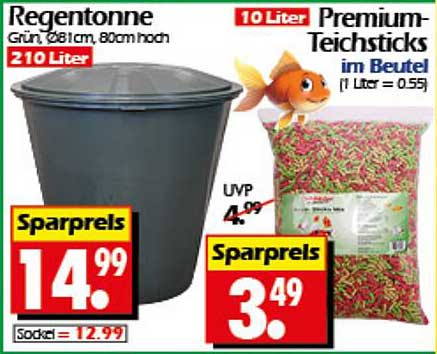 Regentonne und Premium-Teichsticks im Beutel