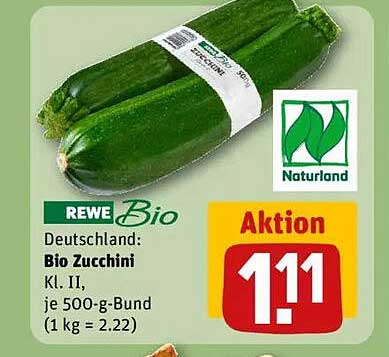 REWE Bio Zucchini Kl. II für nur 1,11 € je 500-g-Bund