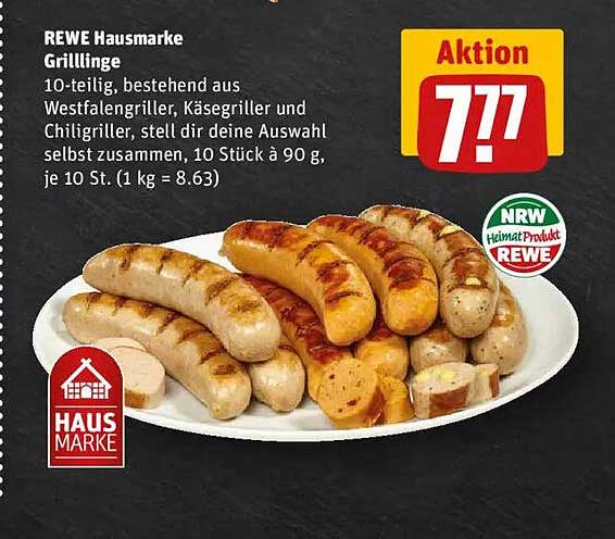 REWE Hausmarke Grilllinge - 10-teiliges Set aus Westfalingriller, Käsegriller und Chili-Griller