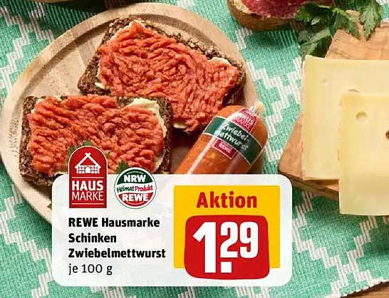 REWE Hausmarke Schinken Zwiebelmettwurst je 100 g