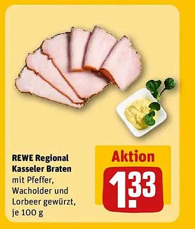 REWE Regional Kasseler Braten mit Pfeffer, Wacholder und Lorbeer gewürzt, je 100 g