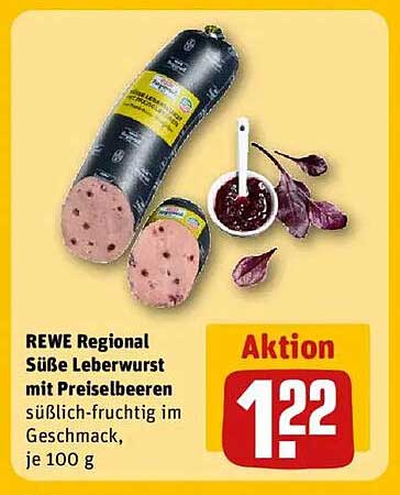 REWE Regional Süße Leberwurst mit Preiselbeeren, süßlich-fruchtig im Geschmack, je 100 g
