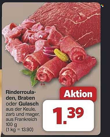 Rinderrouladen, Braten oder Gulasch aus der Keule, zart und mager, aus Frankreich