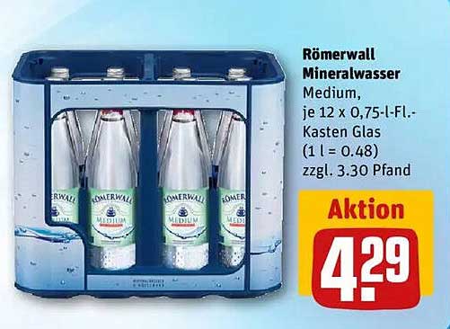 Römerwall Mineralwasser Medium, je 12 x 0,75-l-Fl.-Kasten Glas