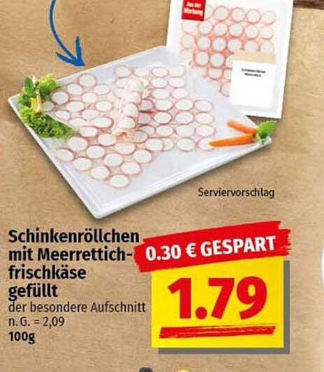 Schinkenröllchen mit Meerrettich-Frischkäse gefüllt