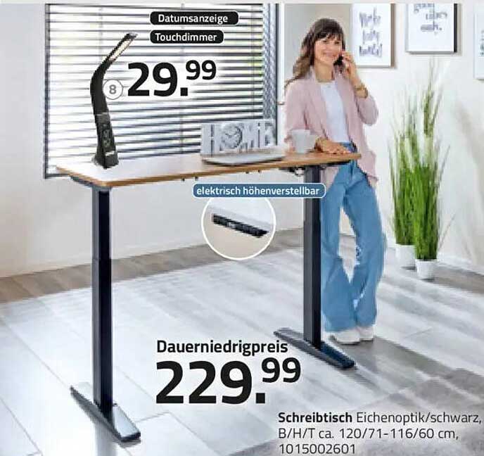 Schreibtisch Eichenoptik elektrisch höhenverstellbar