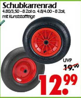 Schubkarrenrad 4.80/3.50 - 8 Zoll, 4.8/4.00 - 8 Zoll, mit Kunststofffelge
