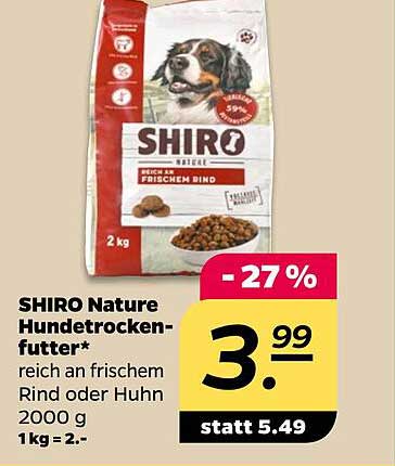 SHIRO Nature Hundetrockenfutter 2 kg - reich an frischem Rind oder Huhn