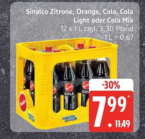 Sinalco Zitrone, Orange, Cola, Cola Light oder Cola Mix 12 x 1 L