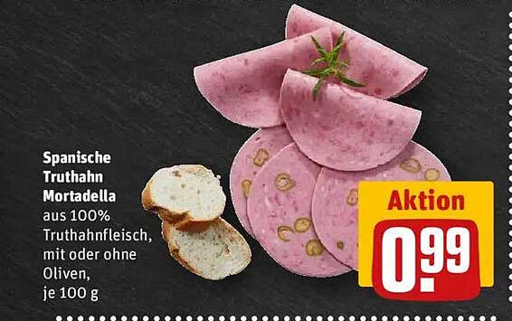 Spanische Truthahn Mortadella aus 100% Truthahnfleisch, mit oder ohne Oliven, je 100 g