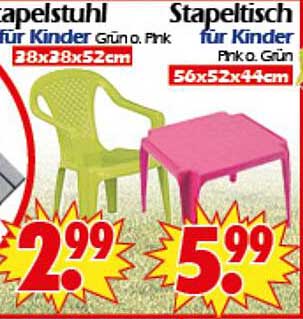 Stapelstuhl für Kinder in Grün oder Pink