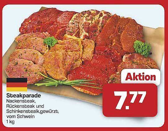 Steakparade - Nackensteak, Rückensteak und Schinkensteak, gewürzt, vom Schwein