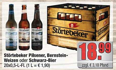 Störtebeker Pilsener, Bernstein-Weizen oder Schwarz-Bier – 20er Kasten