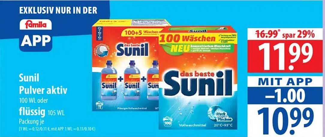 Sunil Pulver aktiv 100 WL oder flüssig 105 WL