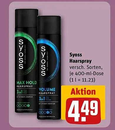Syoss Haarspray - Vers. Sorten, je 400-ml-Dose (1 l = 11,23)