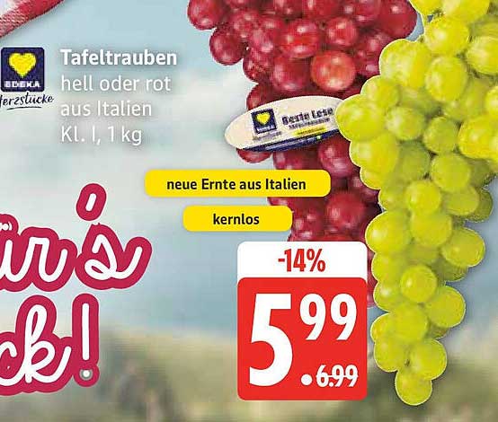 Tafeltrauben hell oder rot aus Italien Kl. I, 1 kg