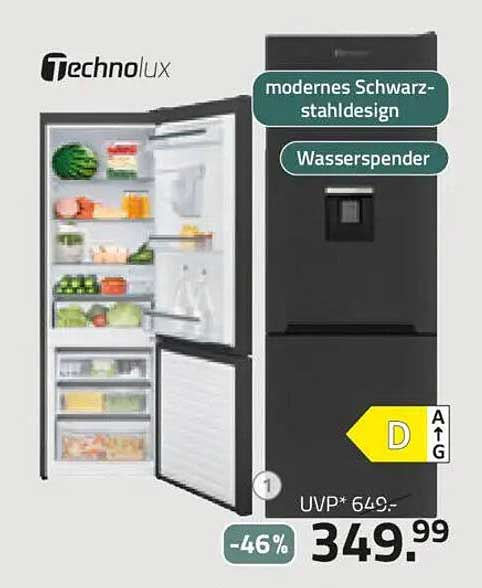 Technolux Kühlschrank mit Wasserspender im modernen Schwarz-stahldesign