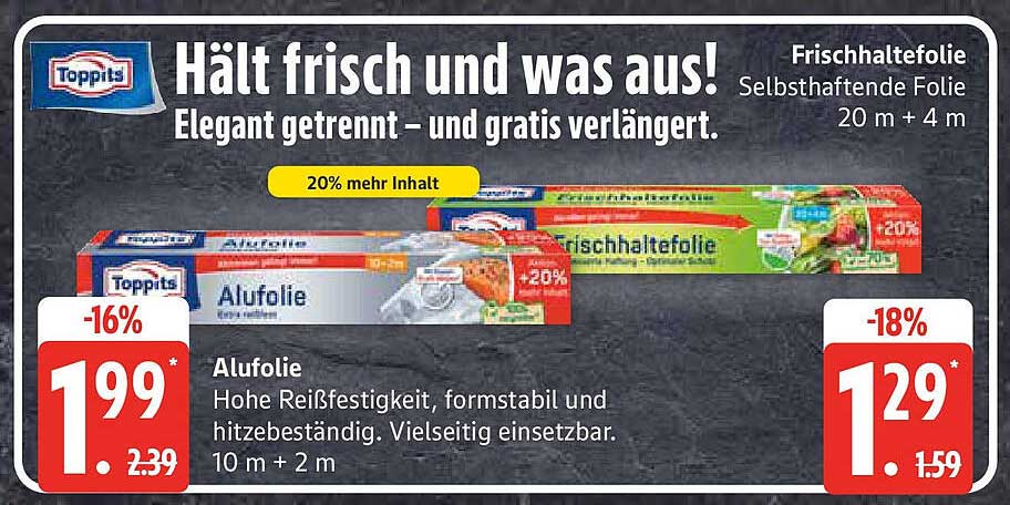 Topptits Frischhaltefolie und Alufolie