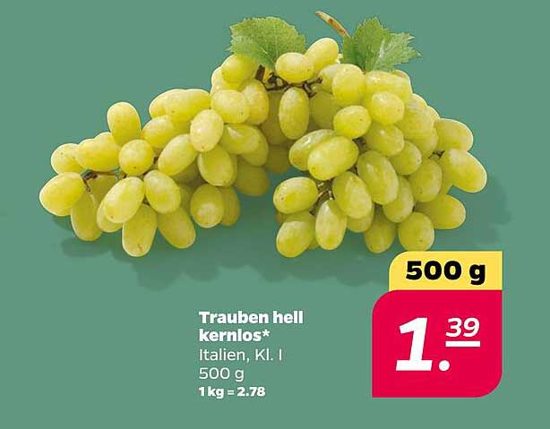 Trauben hell kernlos – Italien, Kl. I, 500 g