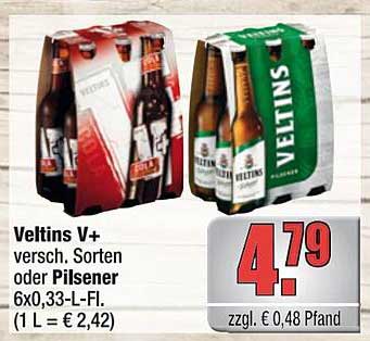 Veltins V+ verschiedene Sorten oder Pilsener 6x0,33-L-Fl.