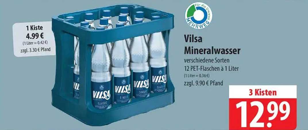 Vilsa Mineralwasser - 3 Kisten für nur 12,99 €