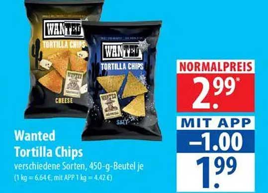 Wanted Tortilla Chips 450-g Beutel je - verschiedene Sorten