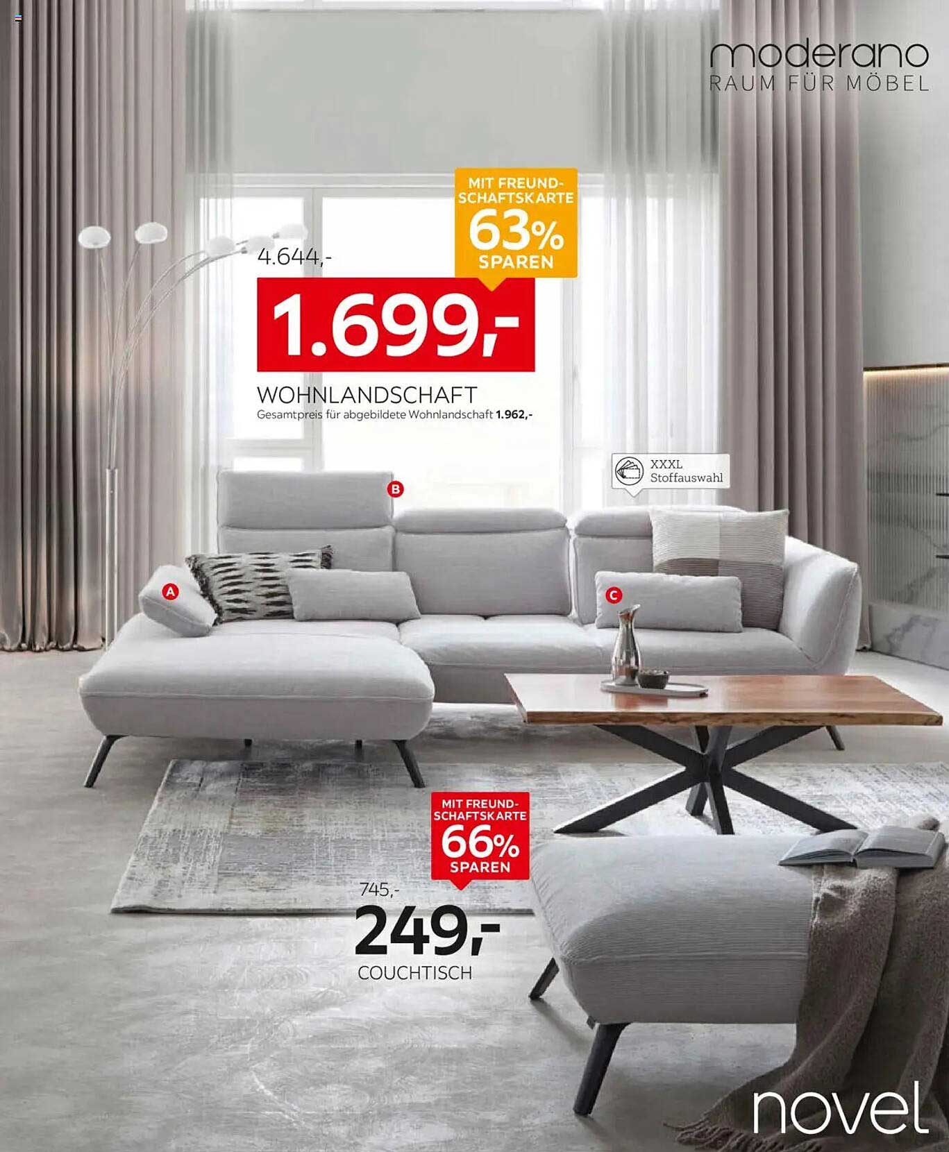 Wohnlandschaft moderano und Couchtisch novel im Set