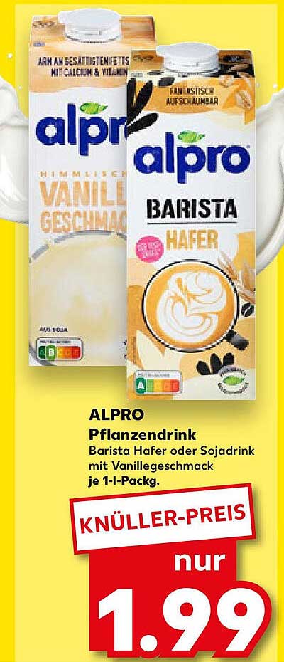ALPRO Pflanzendrink Barista Hafer oder Sojadrink mit Vanillegeschmack