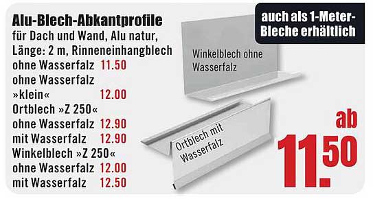Alu-Blech-Abkantprofile für Dach und Wand, Alu natur, 2 m