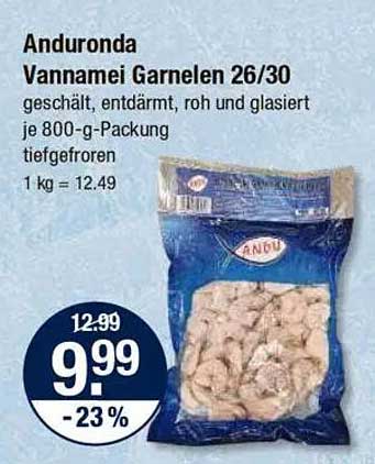 Anduronda Vannamei Garnelen 26/30 - Geschält, Entdärmt, Roh und Glasiert