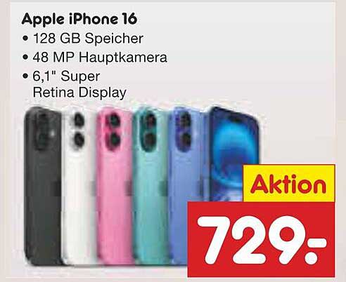 Apple iPhone 16 - 128 GB Speicher mit Top-Aktion!