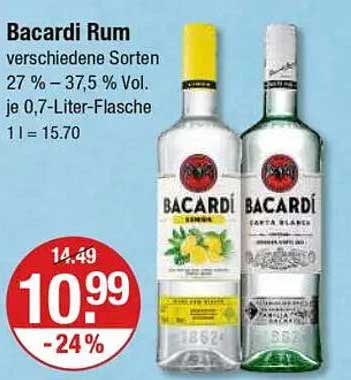Bacardi Rum verschiedene Sorten 27 % – 37,5 % Vol. je 0,7-Liter-Flasche