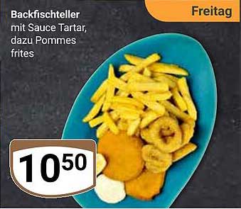 Backfischteller mit Sauce Tartare, dazu Pommes frites
