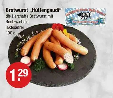 Bratwurst „Hüttengaudi“ - die Herzhafteste Bratwurst mit Röstzwiebeln, laktosefrei