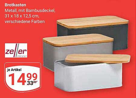 Brotkasten aus Metall mit Bambusdeckel - 31 x 18 x 12,5 cm, verschiedene Farben